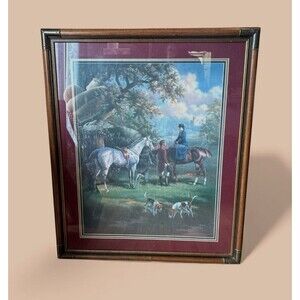 Framed Print "Gentlemans Hunt" Vtg Art Equestrian  Judith Gibson Brass Accents